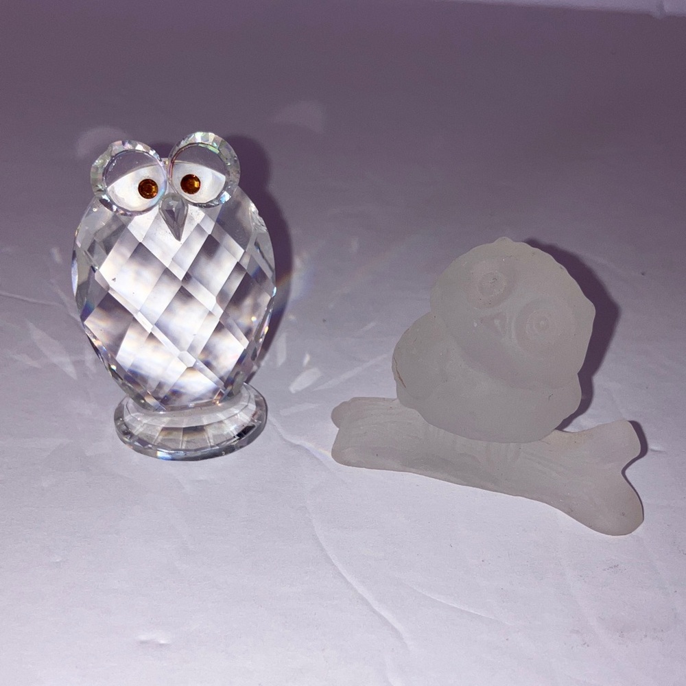 Swarovski Crystal and Frosted Glass Owl Figurines 2”‎